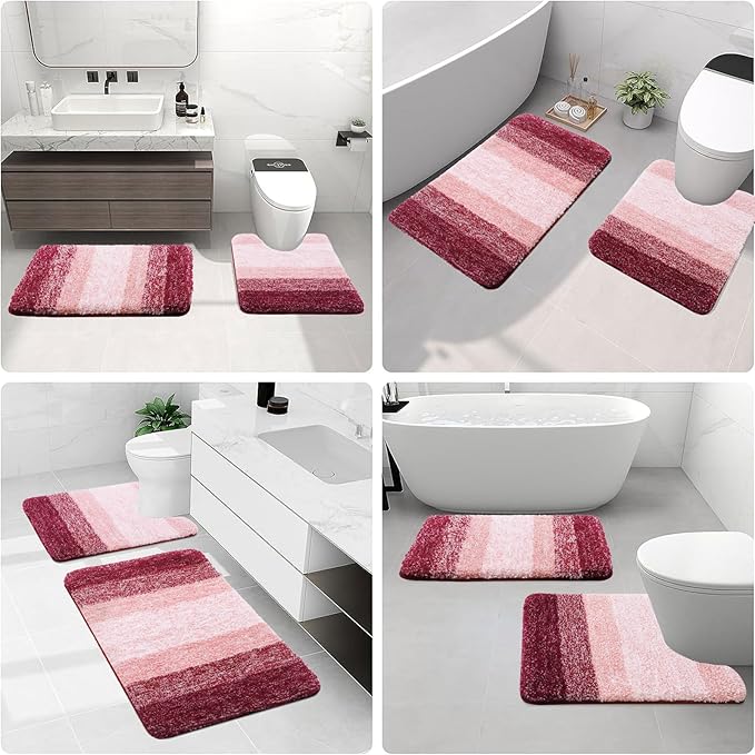 Arotive Microfiber Bathroom Rugs, Shaggy Soft and Absorbent Bath Rug, Non-Slip, Thick Plush Machine Washable Dry Bath Mats for Bathroom, Tub and Shower, 59x20, Burgundy