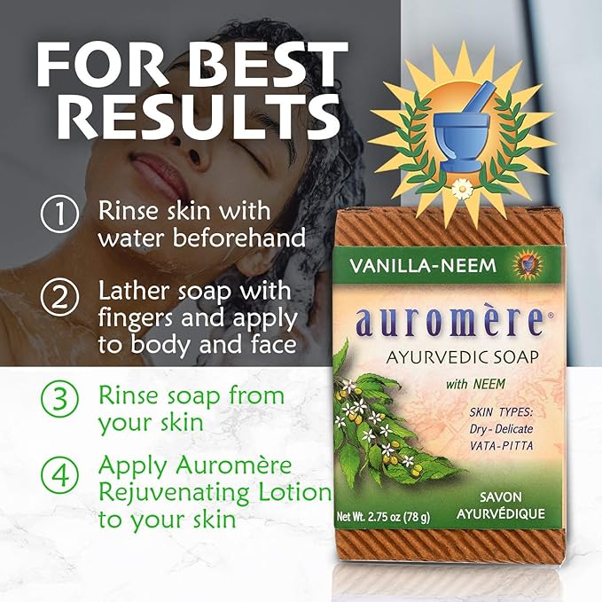 Auromere Ayurvedic Bar Soap, Vanilla Neem - Eco Friendly, Handmade, Vegan, Cruelty Free, Natural, Non GMO (2.75 oz), 4 pack