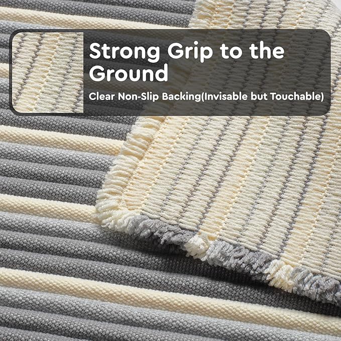 Striped Bath Mat Runner Rug, Super Absorbent Non Slip Bathroom Runner Rug 3D Woven Gradient Washable Runners for Hallways Entryway Bedroom Laundry Room Kitchen Sink, 2' x 6'