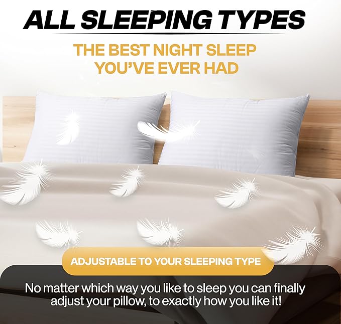 EverSnug Goose Feather Adjustable Layer Pillows for Sleeping - Set of 2, Cooling, Luxury Pillows for Back, Stomach or Side Sleepers (King (Pack of 2))