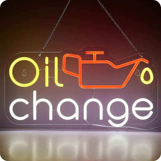 Oil Change Neon Sign Garage Car LED Signs for Wall Decor Automobile Repair Shop Man Cave Auto Room Workshop Garage Accessories with Dimmer USB Powered 9.3 x 16.5 in