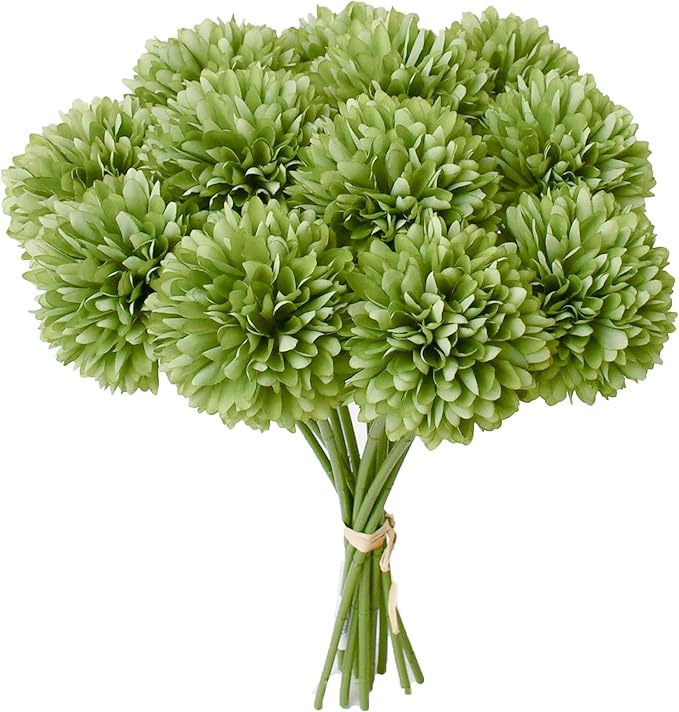 Mandy's Green Artificial Ball Chrysanthemum 12 Stems Faux Flowers with Bendable Stems for DIY Wedding Centerpiece Fall Decor Home Arrangements