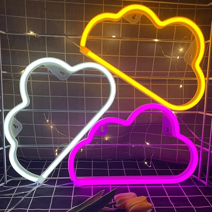 Cloud Neon Signs, LED Cloud Neon Light for Wall Decor, Battery or USB Powered Cloud Sign Shaped Decoration Wall Lights for Bedroom Aesthetic Teen Girl Kid Room Christmas Birthday Wedding Party Yellow