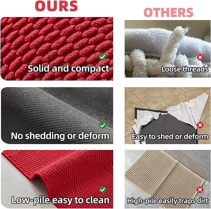 Red Bathroom Rug, 20"x24" U Shape, Non Slip, Quick Dry, Machine Washable, Low Pile Chenille Bath Mat