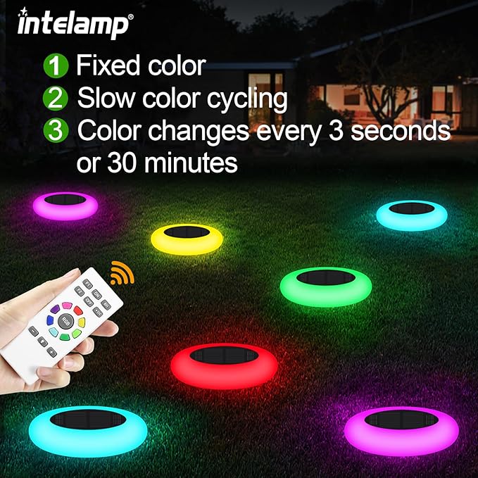 intelamp Solar Pathway Lights Outdoor, 6 Pack 9 Color Changing with Remote Control, Dusk to Dawn Solar Powered Waterproof LED Ground Lighting for House Outside Lawn Garden Yard Patio