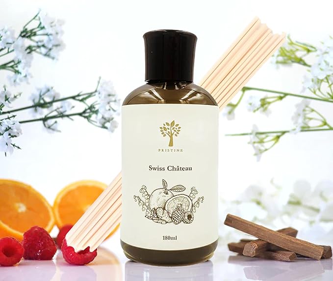 PRISTINE Swiss Château/Inspired by Hilton Hotel Reed Diffuser Refill with Free Reed Sticks | Fresh Rose, Tangerine, White Cedar Oil Diffuser Refills | Premium Hotel Lobby Reed Diffuser Oil Refill