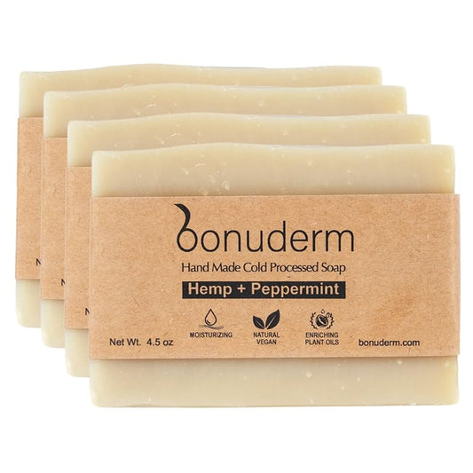 All Natural Peppermint Soap – Natural Soap for Women and Men for Body, Face, and Hands – Vegan Soap – Coconut & Hempseed Oils with Shea Butter (Peppermint -Pack of 4)