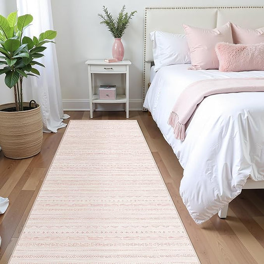 Pink 2'6''x8' Runner Rug for Entryway Indoor, Boho Kitchen Runner Rug Non Slip Washable Runner Rugs with Rubber Backing Soft Carpet Runner for Kitchen Laundry Bedroom