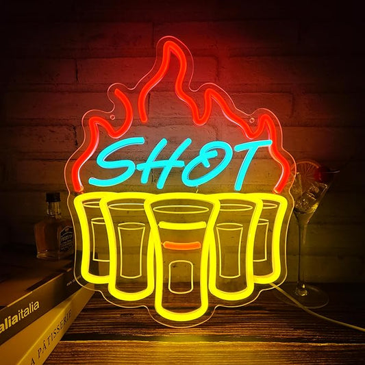 Shot Neon Sign, Bar Neon Signs for Wall Decor, Dimmable Acrylic Neon Lights for Home Bar Pub Club Bistro Man Cave Restaurant Party Decorations Gift