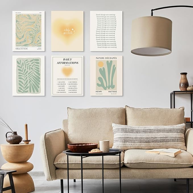 Habseligkeit Sage Green Wall Art Prints, Abstract Matisse Wall Art Exhibition Posters, Vintage Wall Art Prints, Retro Room Decor for Girl's Bedroom 11x14 inch, Unframed