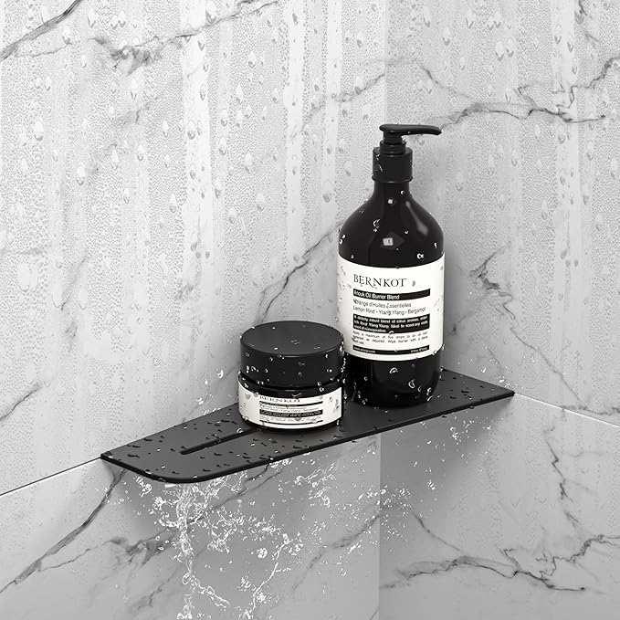 Corner Shower Shelf 12" Matte Black 304 Stainless Steel Quadrilateral Corner Shelf Recessed Bathroom Shower Shelf, No Drilling