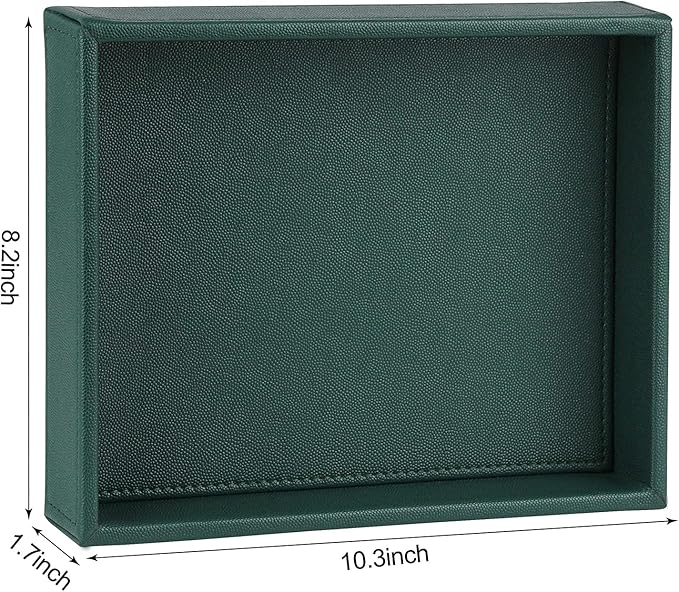 HofferRuffer Faux Leather Decorative Tray, Elegant Desktop Storage Organizer, Decorative Catchall Perfume Tray, Nightstand or Dresser Vanity Tray Organizer, 10.2 x 8.4 x 1.8 inches (Dark Green)
