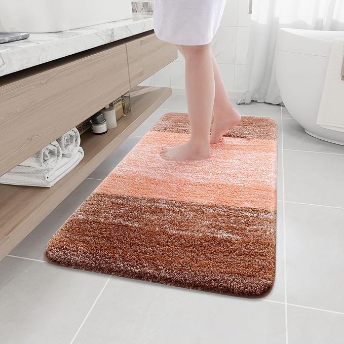Arotive Microfiber Bathroom Rugs, Shaggy Soft and Absorbent Bath Rug, Non-Slip, Thick Plush Machine Washable Dry Bath Mats for Bathroom, Tub and Shower, 44x24, Orange