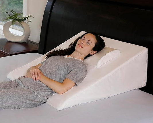 InteVision Extra Large Bed Wedge Pillow (33 x 30.5 x 12 inch) and Headrest Pillow in One Package - Helps Relief from Acid Reflux, Post Surgery, Snoring - Egyptian Cotton Cover - 2 inch Memory Foam Top