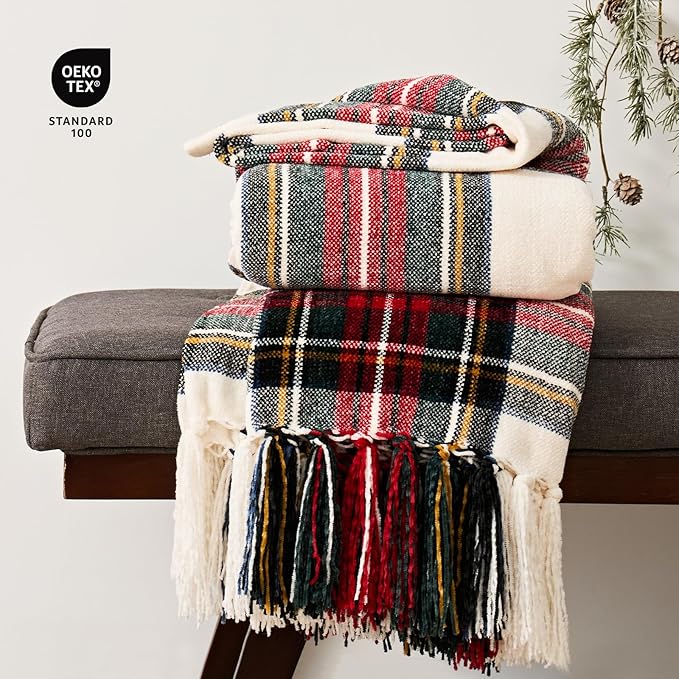 EVERGRACE Stewart Christmas Plaid Chenille Throw Blanket for Couch, Super Soft Cozy Tartan Checkered Throw Blanket with Tassels, Lightweight Plush Chenille Knit Throw for Christmas Decor, 60”x80”