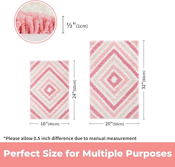 GRANNY SAYS Bathroom Rugs Non Slip, 20" x 32", Absorbent Bath Rugs for Bathroom Washable, Bath Mats for Floor, Bath Rugs for Shower, Microfiber Bath Mat for Tub, Pink