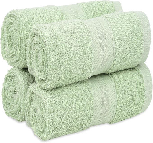 Quick-Dry, Soft & High Absorbent Washcloths Towels 13"x13" Cotton Turkish Bath Towel Set of 4 | Daily Use 100% Cotton Towels for Bathroom Gym & More | Bathroom Towels Set (4 Pcs, Green)