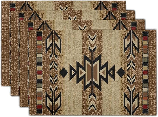 Giwawa Southwestern Placemats Rustic Tribal Geometric Decorative Table Mat Antique Native American Heat Resistant Non-Slip Place Mats 12x18Inch Set of 4 for Dining Kitchen Party Holiday Decor