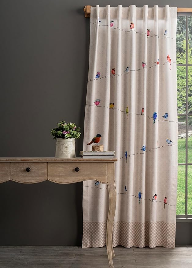 Maison d' Hermine Curtains for Living Room 100% Cotton 124 inch Length Two Panels Light Filtering Curtains for Bedroom Windows with Rod and Loop Pockets Drapes (Birdies On Wire, 50" W x 124" L)
