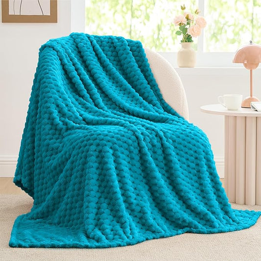 BEDELITE Fleece Throw Blanket for Couch & Bed - 3D Jacquard Decorative Jewel Blue Blanket, Super Soft and Cozy Warm Fuzzy Blanket All Seasons Suitable, 50x60Inches