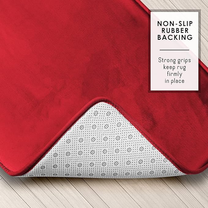 Clara Clark Bathroom Rugs, Velvet Memory Foam Bath Mat, Non-Slip, Machine Washable Bath Rugs - Dries Quickly, Ultra Soft Plush Bath Mats for Bathroom, 17 x 24, Burgundy Red