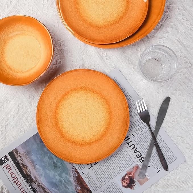 Missyip Melamine Dinnerware Set, Indoor and Outdoor Use Plates and Bowls Sets, Durable 12 Pcs Dishes Sets for 4, BPA Free Dishwasher Safe Not Microwave Not Oven