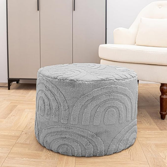 Asuprui Round Ottoman Pouf Ottoman Foot Stool Seat Faux Fur Bean Bag Foot Rest Floor Chair Leg Rest for Living Room, Bedroom or Wedding Gifts 20x20x14 Inches (Quiet Gray)