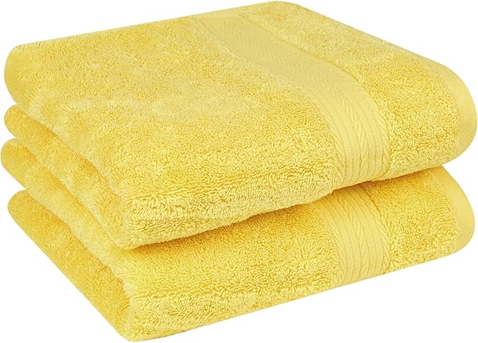 Ample Decor Bathroom Hand Towels 18 X 28 Inch 600 GSM 100% Cotton, Highly Absorbent - 2 Pcs Yellow
