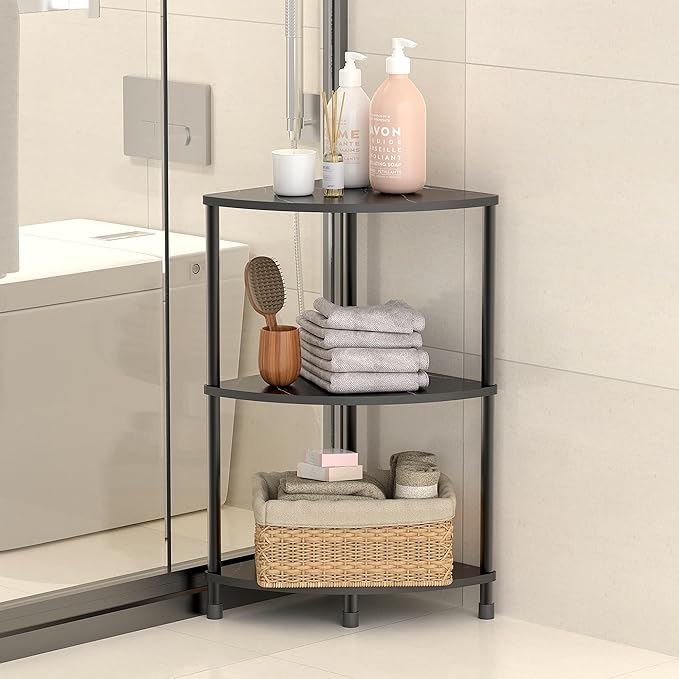 Book Small Corner Shelf, 3 Tier Corner Bookshelf Display for Living Room Decor, 23.2" Standing Shelf Bookcase Organizer, Black Storage Shelves for Bedroom, Bathroom, Small Space