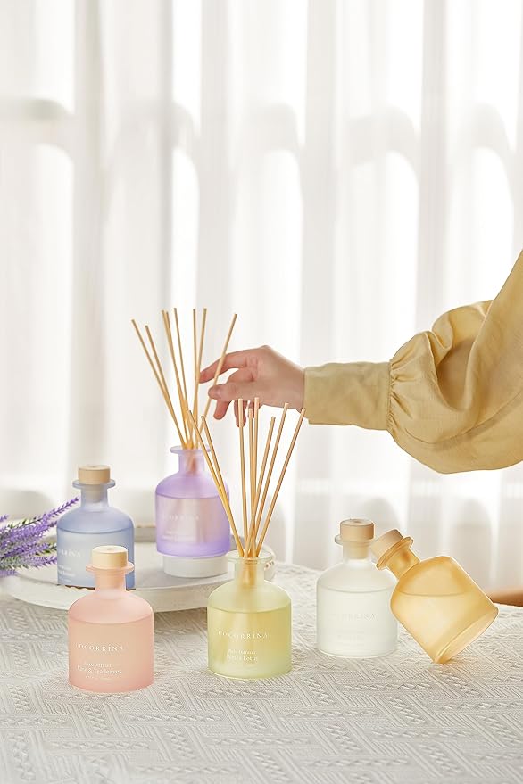 Cocorrína Reed Diffuser - White Lotus 6.76oz Diffuser with Sticks Home Fragrance Essential Oil Reed Diffuser for Home Bedroom Bathroom Shelf Decor Office Decor (Summer Collection)