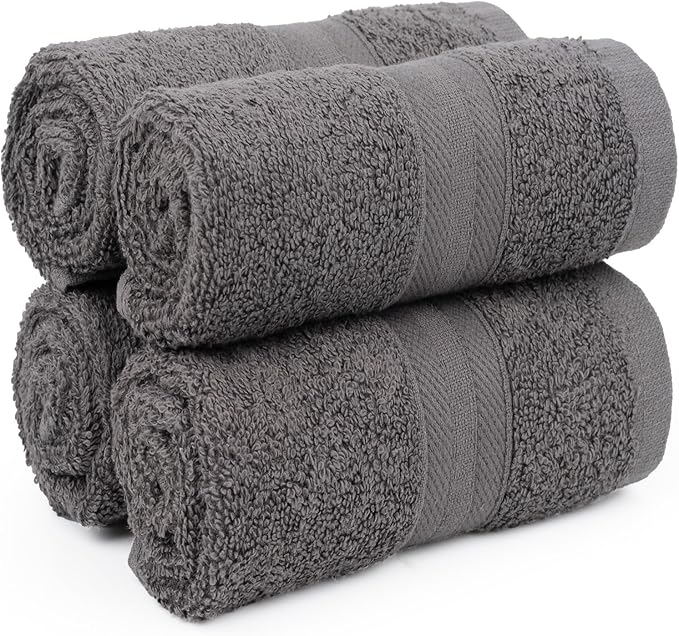 Quick-Dry, Soft & High Absorbent Washcloths Towels 13"x13" Cotton Turkish Bath Towel Set of 4 | Daily Use 100% Cotton Towels for Bathroom, Gym & More | Bathroom Towels Set (4 Pcs, Grey)