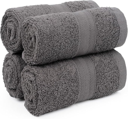 Quick-Dry, Soft & High Absorbent Washcloths Towels 13"x13" Cotton Turkish Bath Towel Set of 4 | Daily Use 100% Cotton Towels for Bathroom, Gym & More | Bathroom Towels Set (4 Pcs, Grey)