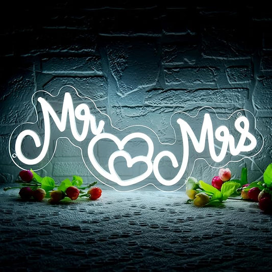 Mr and Mrs Neon Sign for Wall Decor,Neon Wedding Signs for Reception,Mr and Mrs Sign for Wedding Decorations,Wedding neon sign for Engagement Party，Anniversary,Valentine's Day,15.7 * 8.7 inch(D251)