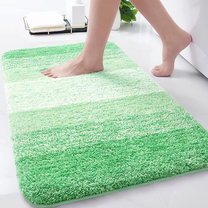 Arotive Microfiber Bathroom Rugs, Shaggy Soft and Absorbent Bath Rug, Non-Slip, Thick Plush Machine Washable Dry Bath Mats for Bathroom, Tub and Shower, 30x20, Green