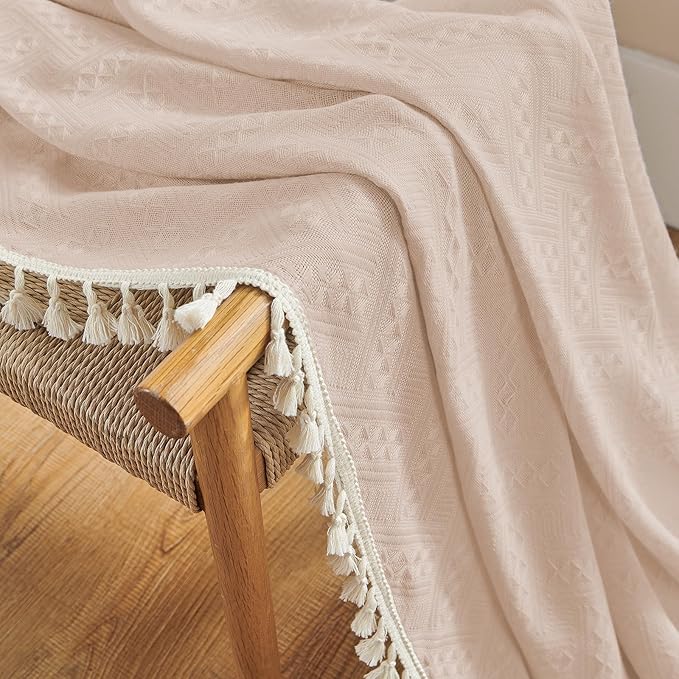 Joydeco Dusty Pink Boho Curtains 63 Inch Length 2 Panels, Super Soft Bohemian Farmhouse Curtains with Tassels, Semi Sheer Light Filtering Drapes for Bedroom Living Room (Rod Pocket, 52Wx63L)