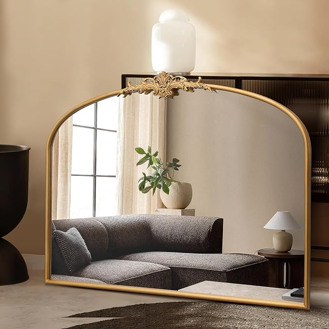 Vintage Baroque Arched Mirror: 40"x30" Gold Antique Wall Mounted Mirror - Traditional Ornate Metal Frame - Home Decor for Entryway/Fireplace/Living Room/Hallway/Bathroom