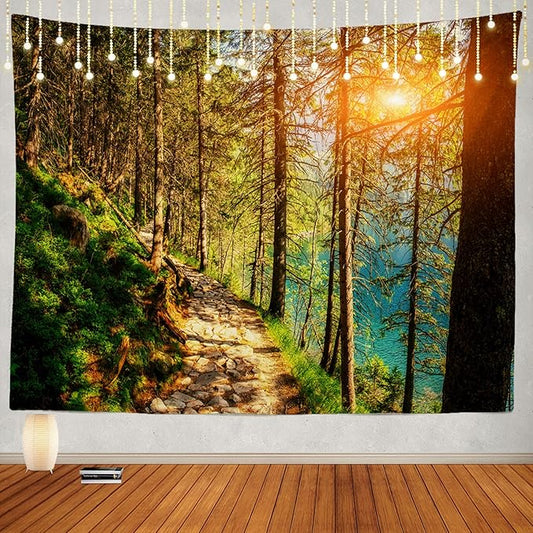 BaoNews Sunset Trees Mountains Tapestry, Calm Water Lake in Forests Large Wall Hanging Tablecloths Mural Home Decoration Psychedelic Tapestry Bedroom Living Room Dorm 39.4 x 59.1 inches(Lake)