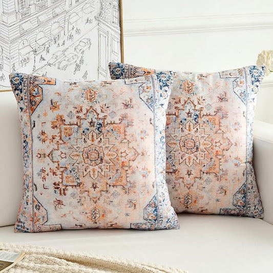 Boho Throw Pillow Covers 26x26 inch Set of 2,Boho Vintage Carpet Pattern Antique Ethnic Decor Double Sided Pattern Cushion Cover Soft Pillow Case Living Sofa Room Bed Square Pillow Cover