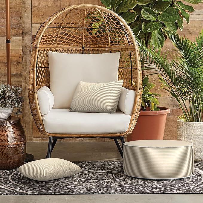 LVTXIII Outdoor/Indoor Lumbar Pillow Covers ONLY, Patio Fade Resistant Lumbar Pillow Covers, All Weather Cushion Cases for Sofa, Patio Couch Decoration, 12"x20", 2 Pack, Stripe Beige