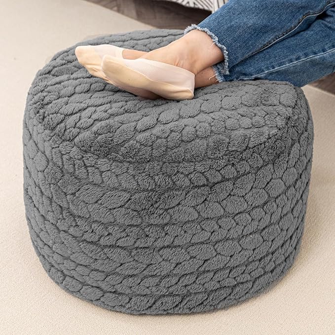 Round Pouf Ottoman 20 x 20 x 14 Inches Boho Floor Poof Home Decor Floor Pouffe Ottoman Foot Rest for Couch Sofa Bean Bag Chairs Living Room Bedroom Gray