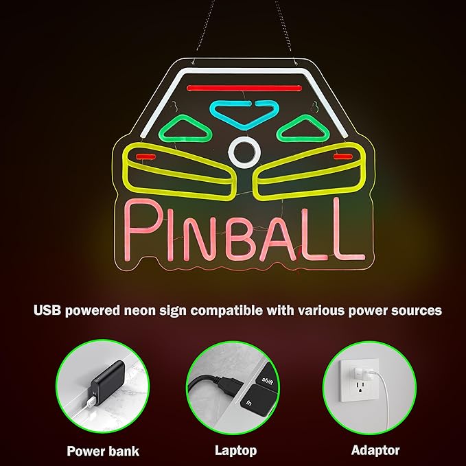 Pinball Neon Sign for Wall Décor with Dimmable Switch LED Neon Signs Light