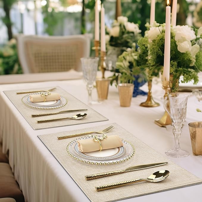 Beige Cloth Placemats Set of 8 - Double Thickened Easy to Clean Linen Style Fabric Placemats - Machine Washable Placemats - Heat Resistant Non-Slip Table Mats (Beige, 8)
