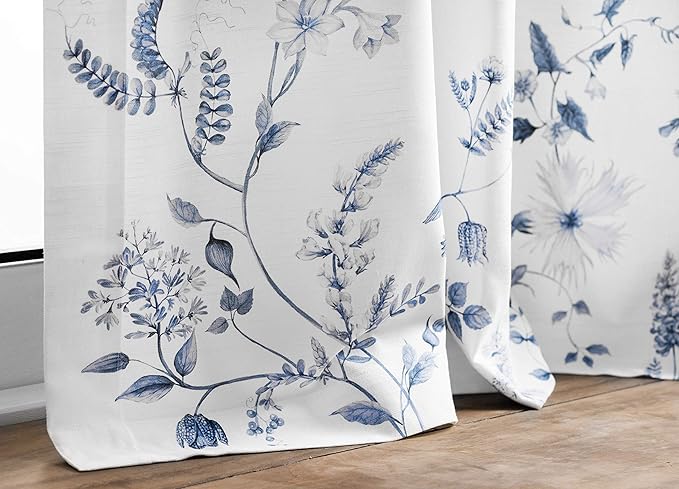Maison d' Hermine Curtains for Living Room 100% Cotton 84 inch Length One Panel Light Filtering Curtains for Bedroom Windows with Rod and Loop Pockets Drapes (Neo Ipomee White, 50" W x 84" L)