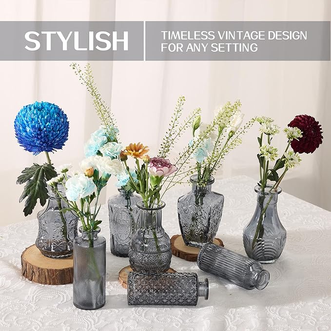 Mini Bud Vases As Wedding Centerpieces for Tables,Clear Bud Vases for Flowers,Small Flower Vases Suitable for Birthday Party,Anniversary,Wedding Reception,Baby Shower (Black, 24PCS)