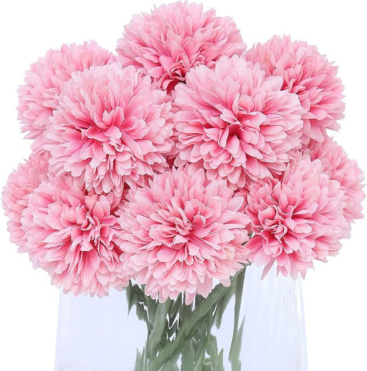 Kimura's Cabin 20Pcs Fake Silk Flowers Chrysanthemum Artificial Ball Flower Faux Mums Flowers Bouquets for Halloween Party Home Dining Table Core Decoration (Dark Pink, Pack of 20)