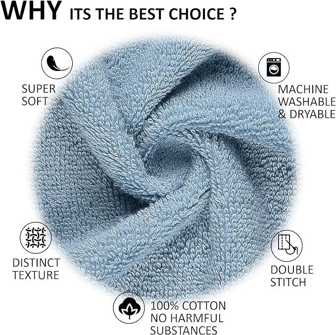 Quick-Dry, Soft & High Absorbent Bath Towels Cotton Turkish Bath Towel Set of 6 | Daily Use 100% Cotton Towels for Bathroom, Gym & More | Bathroom Towels Set (6 Pcs, Blue)