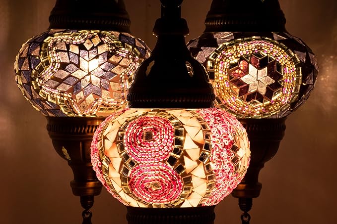 mozaist 3 Mosaic Sphere Turkish Table Lamp, Purple Basil, Handmade Glass Beads and Metal, Boho Style Vintage Living Room, Dining Room Farm Decor Colorful Light with US Plug&E12 Socket