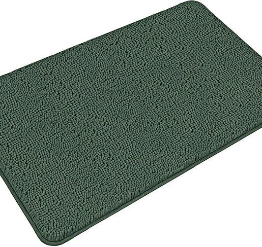 Dark Green Bathroom Rugs – Absorbent and Washable Bath Mat, Non-Slip, Thick Soft Chenille Bath Rugs for Bathroom Floor, Shower, Sink - 26" x 44"