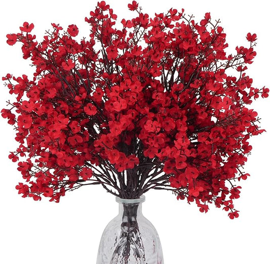 AILANDA 12 Bundles Babys Breath Artificial Flowers Red Real Touch Faux Gypsophila Bouquet Fake Silk Plants Decor for Home Wedding Bouquets Floral Arrangement Party Table Winter Ceterpieces Decorations