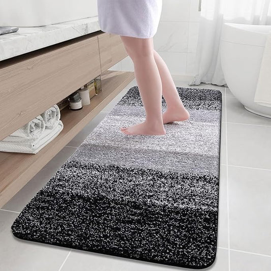 Arotive Microfiber Bathroom Rugs, Shaggy Soft and Absorbent Bath Rug, Non-Slip, Thick Plush Machine Washable Dry Bath Mats for Bathroom, Tub and Shower, 59x35, Black